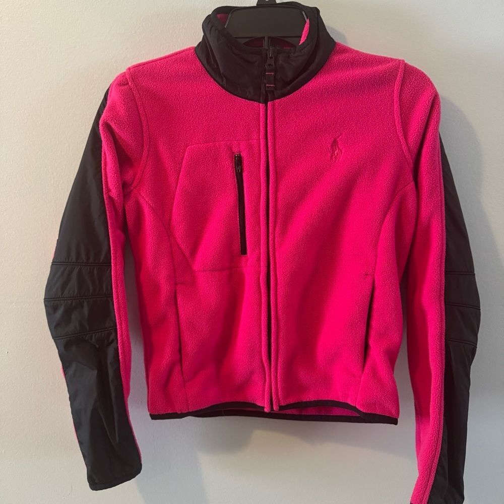 Polo Ralph Lauren Kids Vibrant Pink and Black Fleece Jacket Size XL(16)